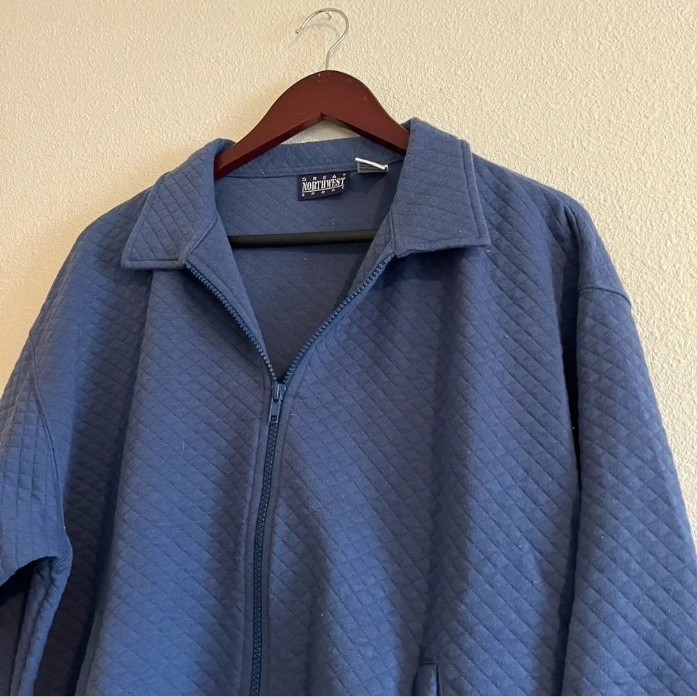 Great Northwest Mens Quilted Blue Zip Up Collar Jacket Size Medium